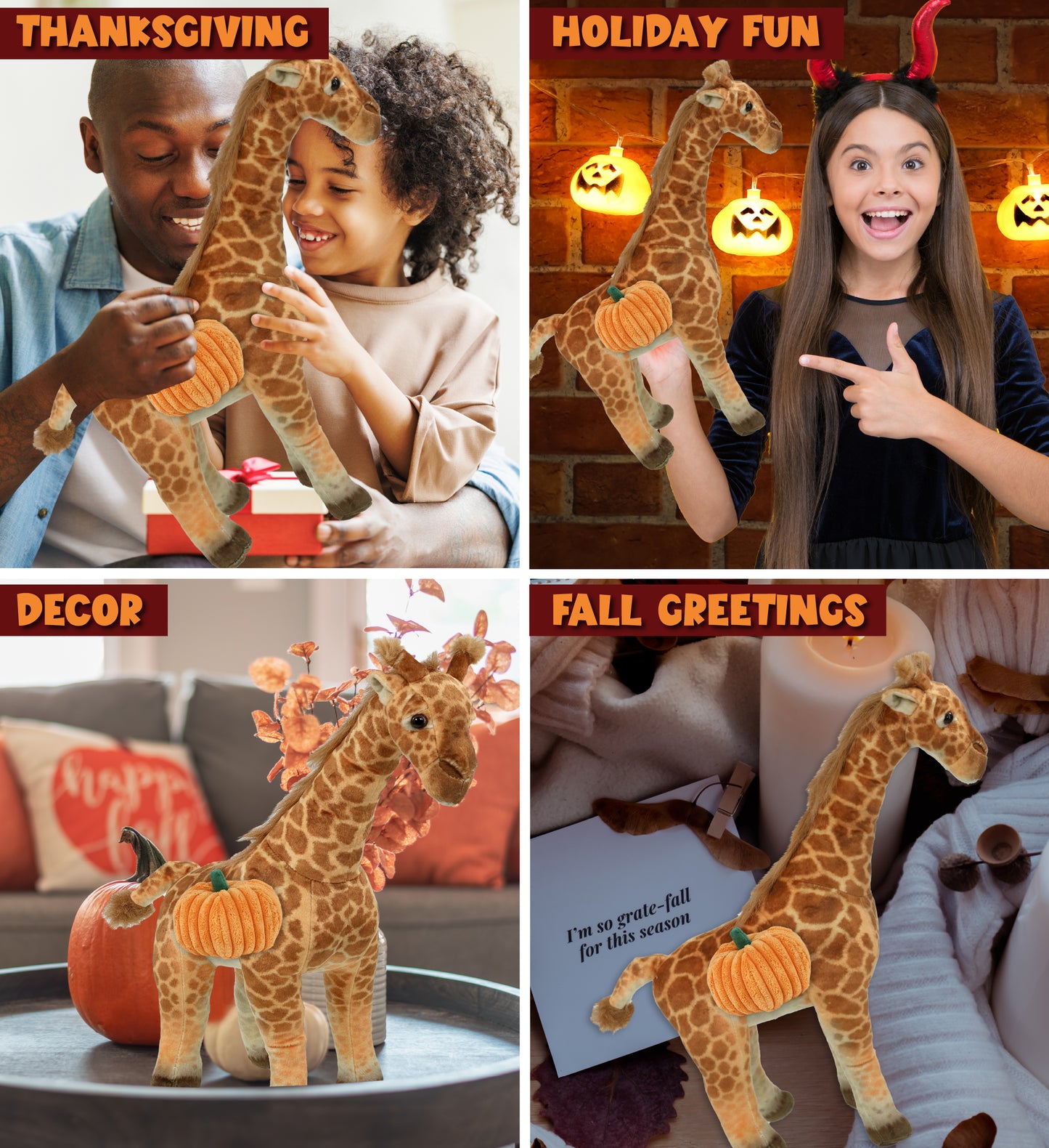 WILD COLLECTION PLUSH - GIRAFFE 15" WITH PUMPKIN PLUSH