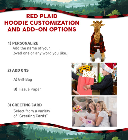 WILD COLLECTION PLUSH - GIRAFFE 15" WITH RED PLAID HOODIE