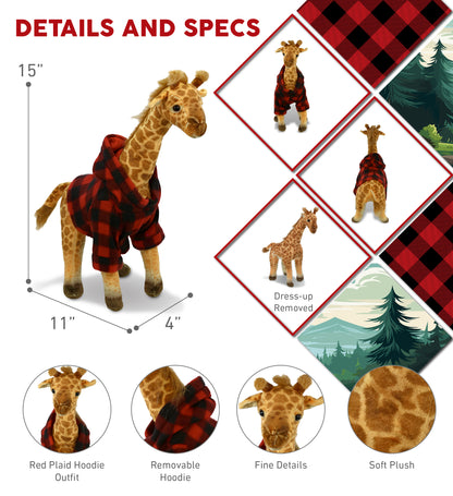WILD COLLECTION PLUSH - GIRAFFE 15" WITH RED PLAID HOODIE