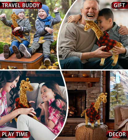 WILD COLLECTION PLUSH - GIRAFFE 15" WITH RED PLAID HOODIE