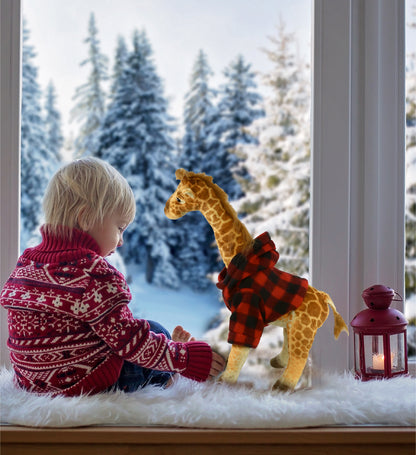 WILD COLLECTION PLUSH - GIRAFFE 15" WITH RED PLAID HOODIE