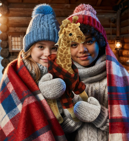 WILD COLLECTION PLUSH - GIRAFFE 15" WITH RED PLAID HOODIE