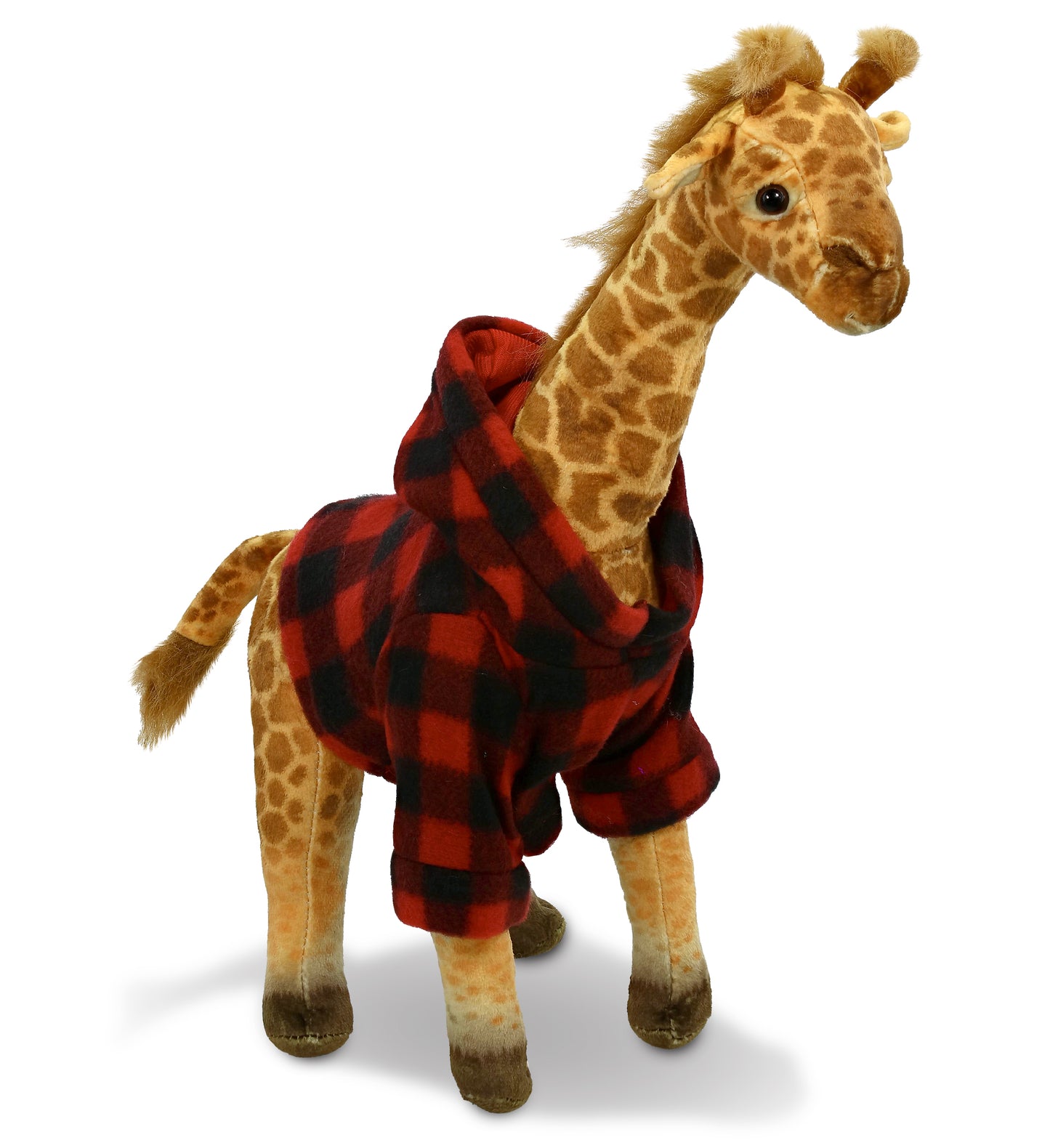 WILD COLLECTION PLUSH - GIRAFFE 15" WITH RED PLAID HOODIE