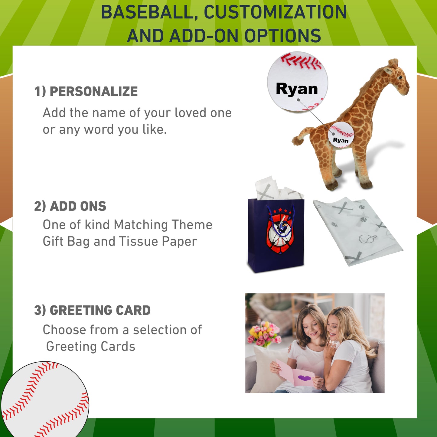 WILD COLLECTION PLUSH - GIRAFFE 15" WITH BASEBALL PLUSH