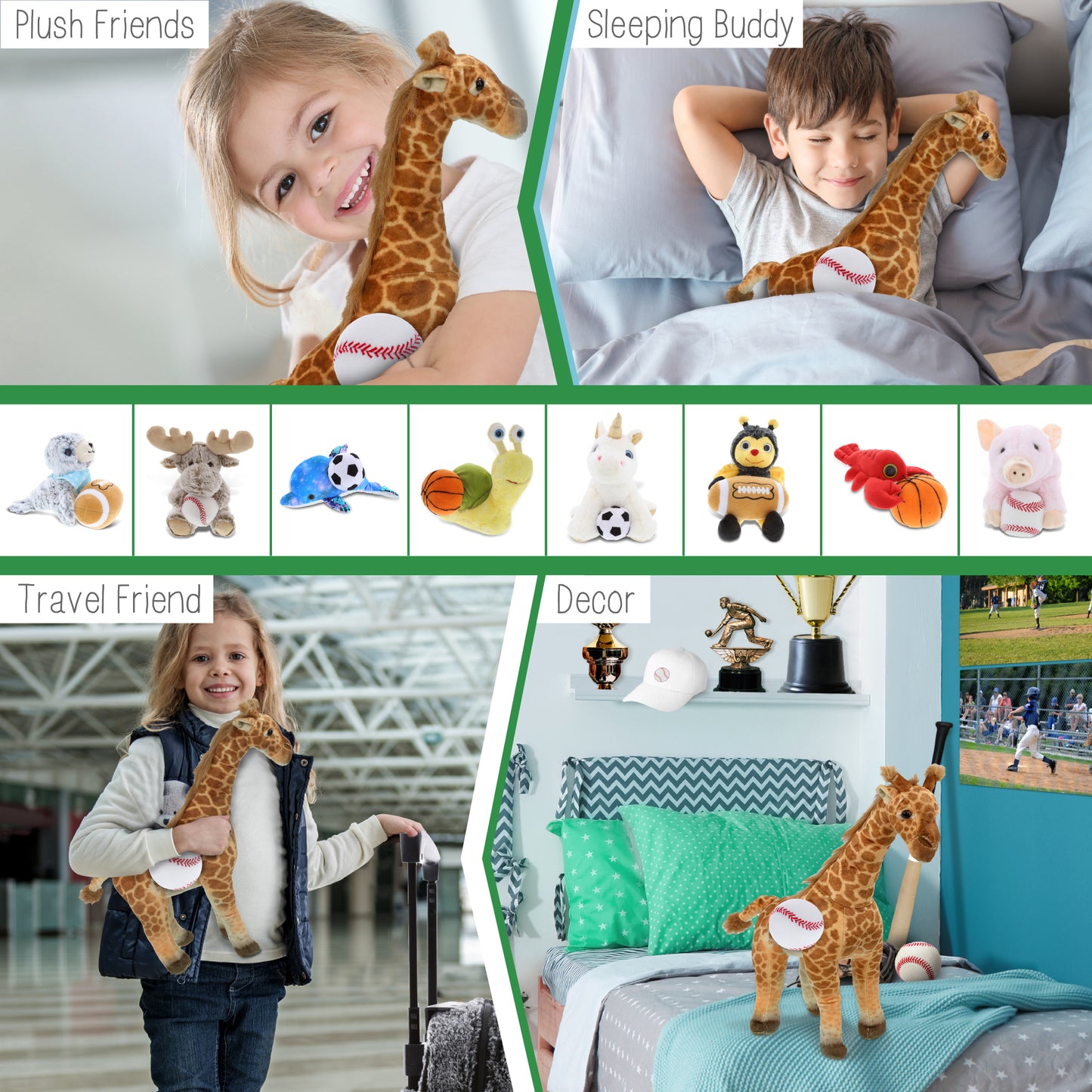 WILD COLLECTION PLUSH - GIRAFFE 15" WITH BASEBALL PLUSH