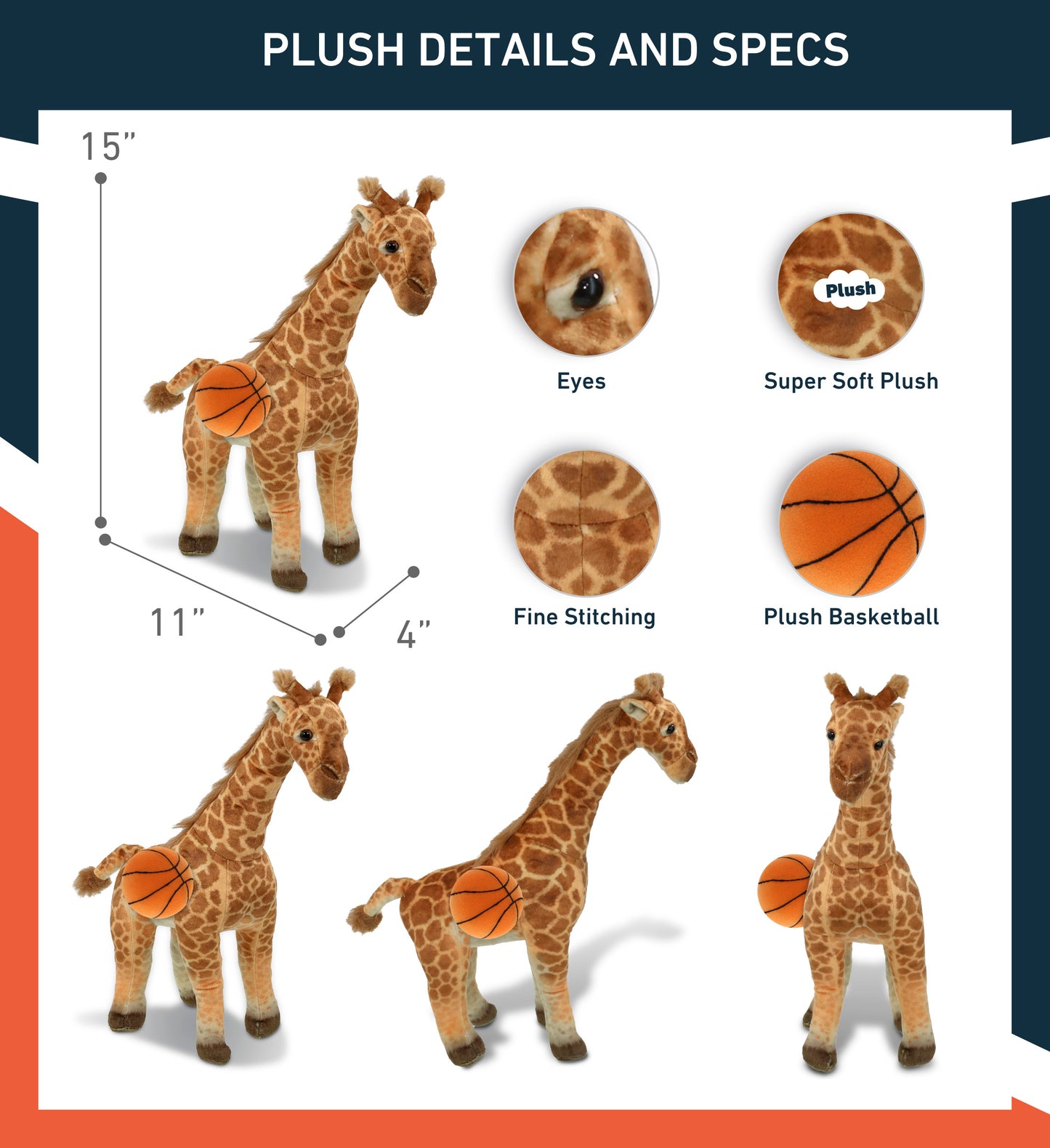 WILD COLLECTION PLUSH - GIRAFFE 15" WITH BASKETBALL PLUSH