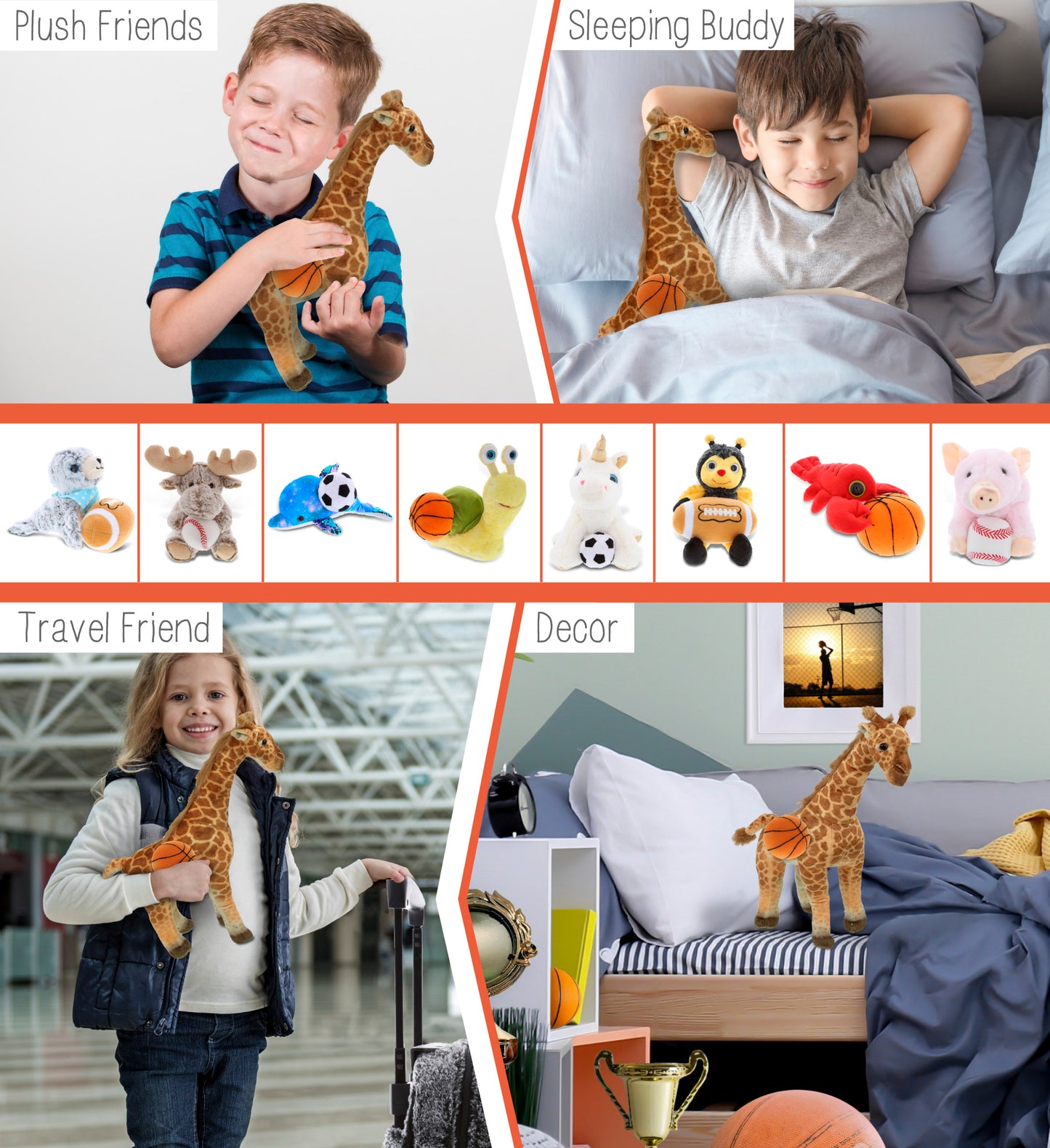 WILD COLLECTION PLUSH - GIRAFFE 15" WITH BASKETBALL PLUSH