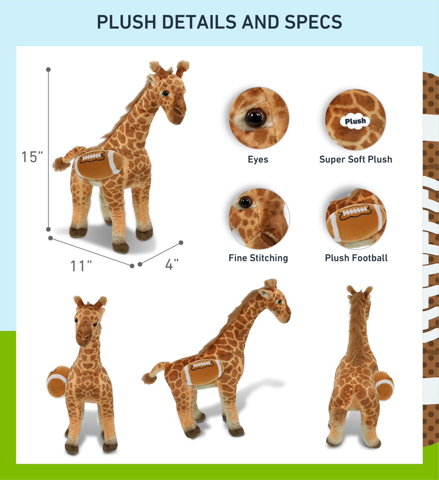 WILD COLLECTION PLUSH - GIRAFFE 15" WITH FOOTBALL PLUSH