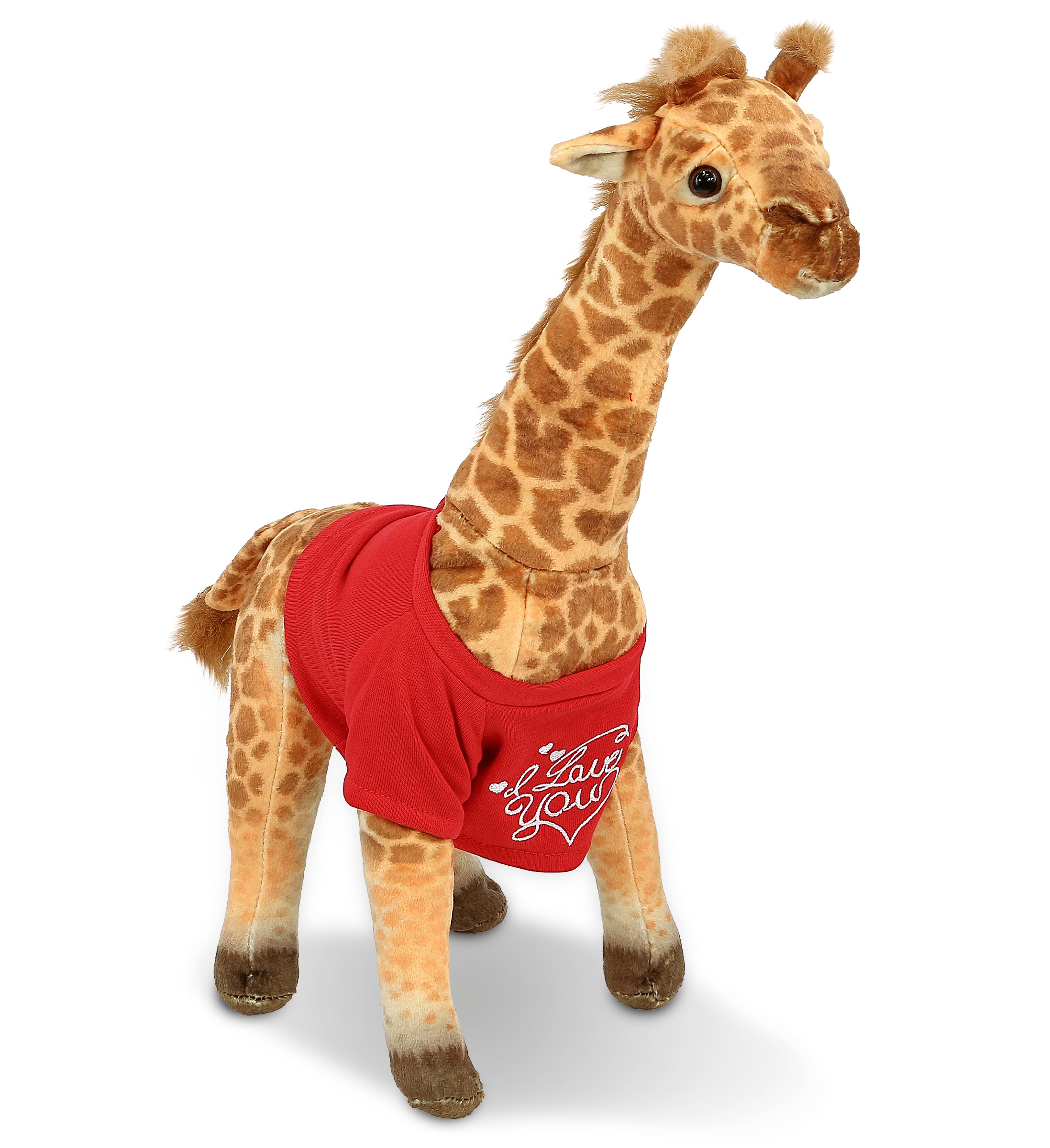 PLUSH I LOVE YOU RED SHIRT- WILD COLLECTION PLUSH - GIRAFFE 15"
