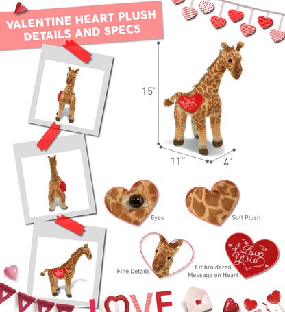 PLUSH I LOVE YOU RED HEART - WILD COLLECTION PLUSH - GIRAFFE 15"