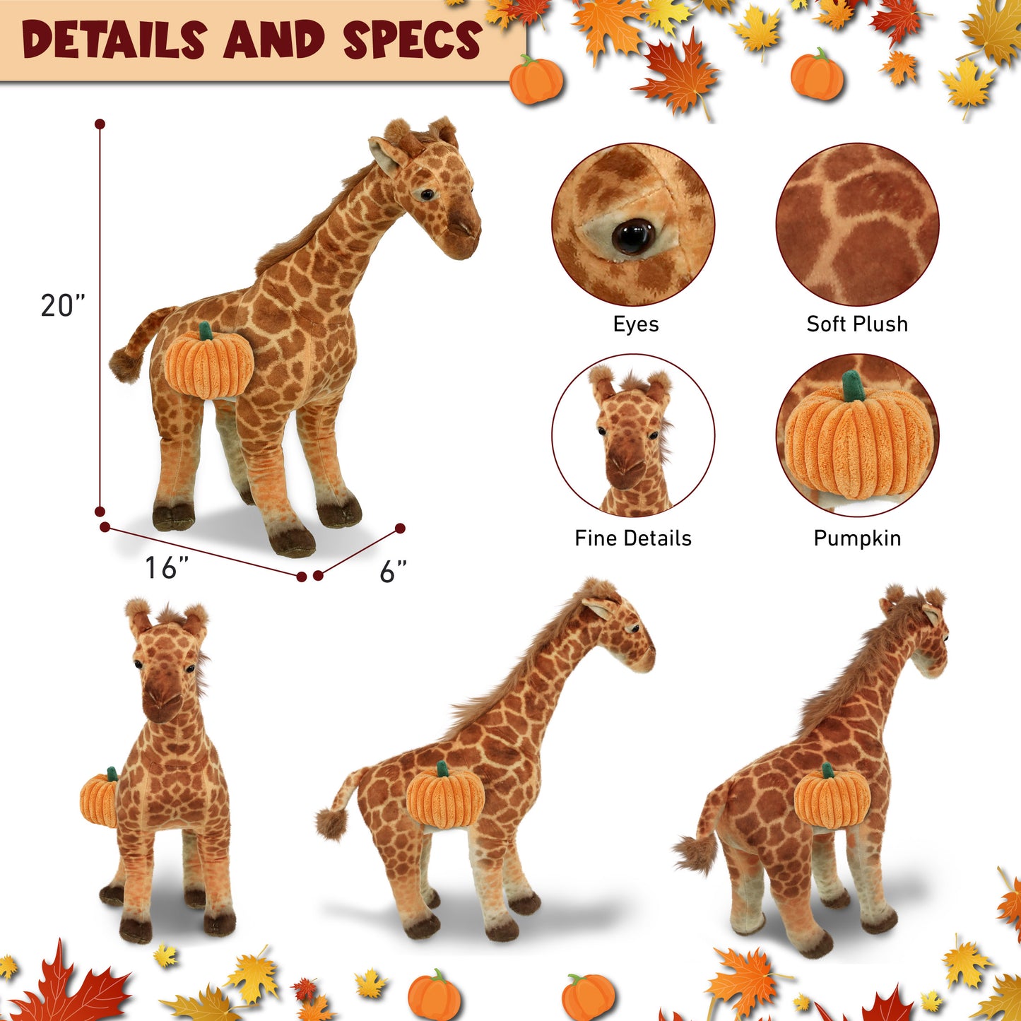 WILD COLLECTION PLUSH - GIRAFFE 20" WITH PUMPKIN PLUSH