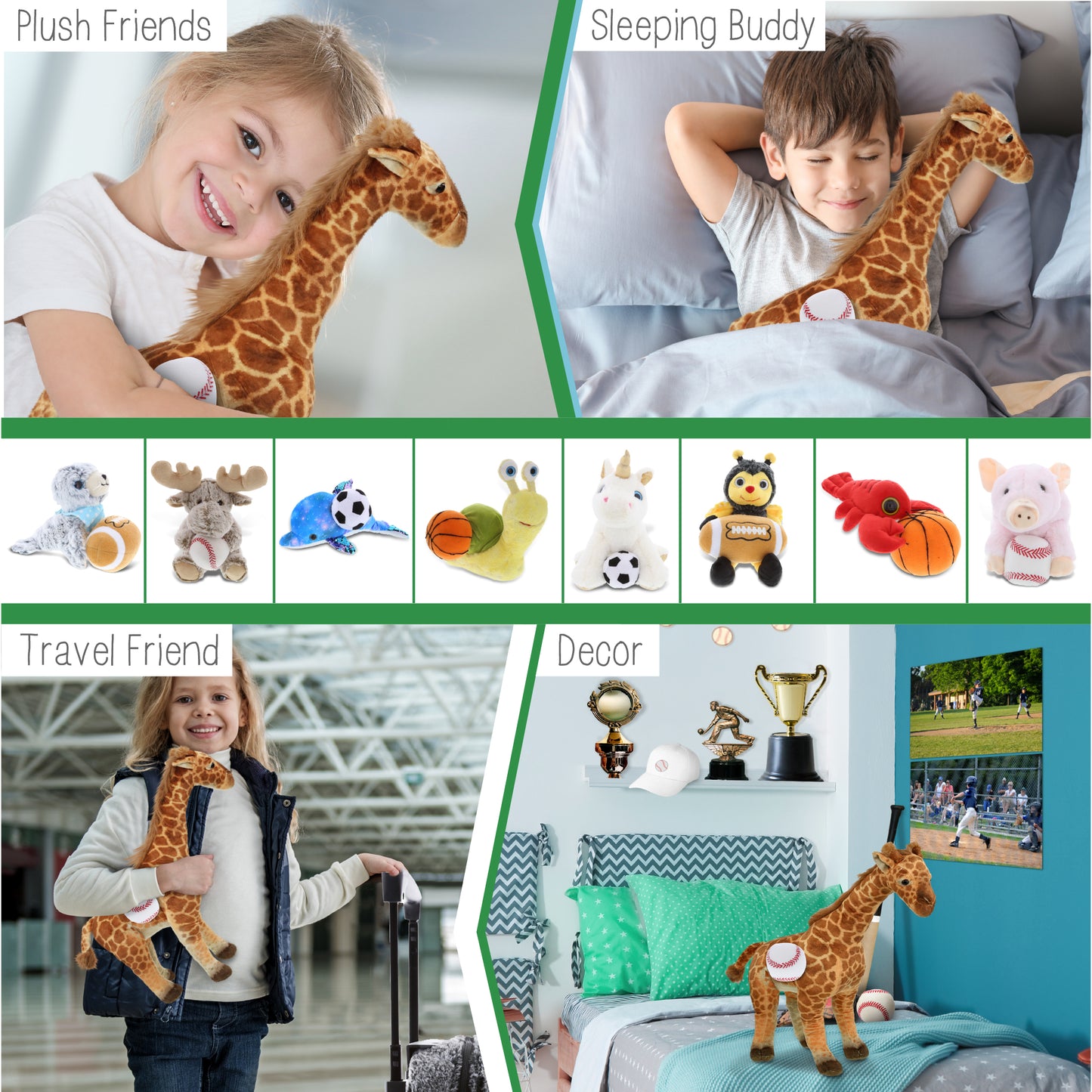 WILD COLLECTION PLUSH - GIRAFFE 20" WITH BASEBALL PLUSH