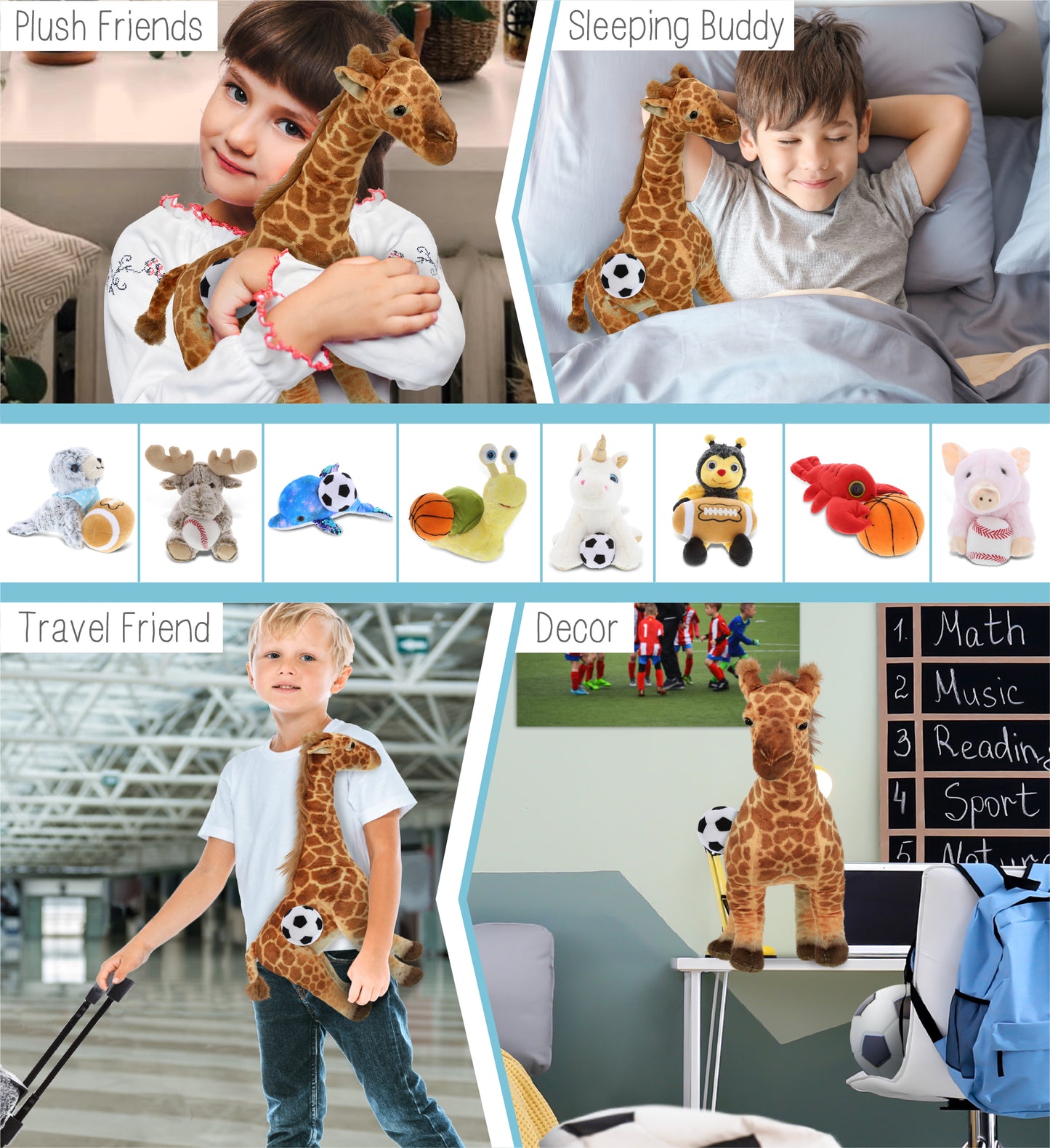 WILD COLLECTION PLUSH - GIRAFFE 20" WITH SOCCER PLUSH