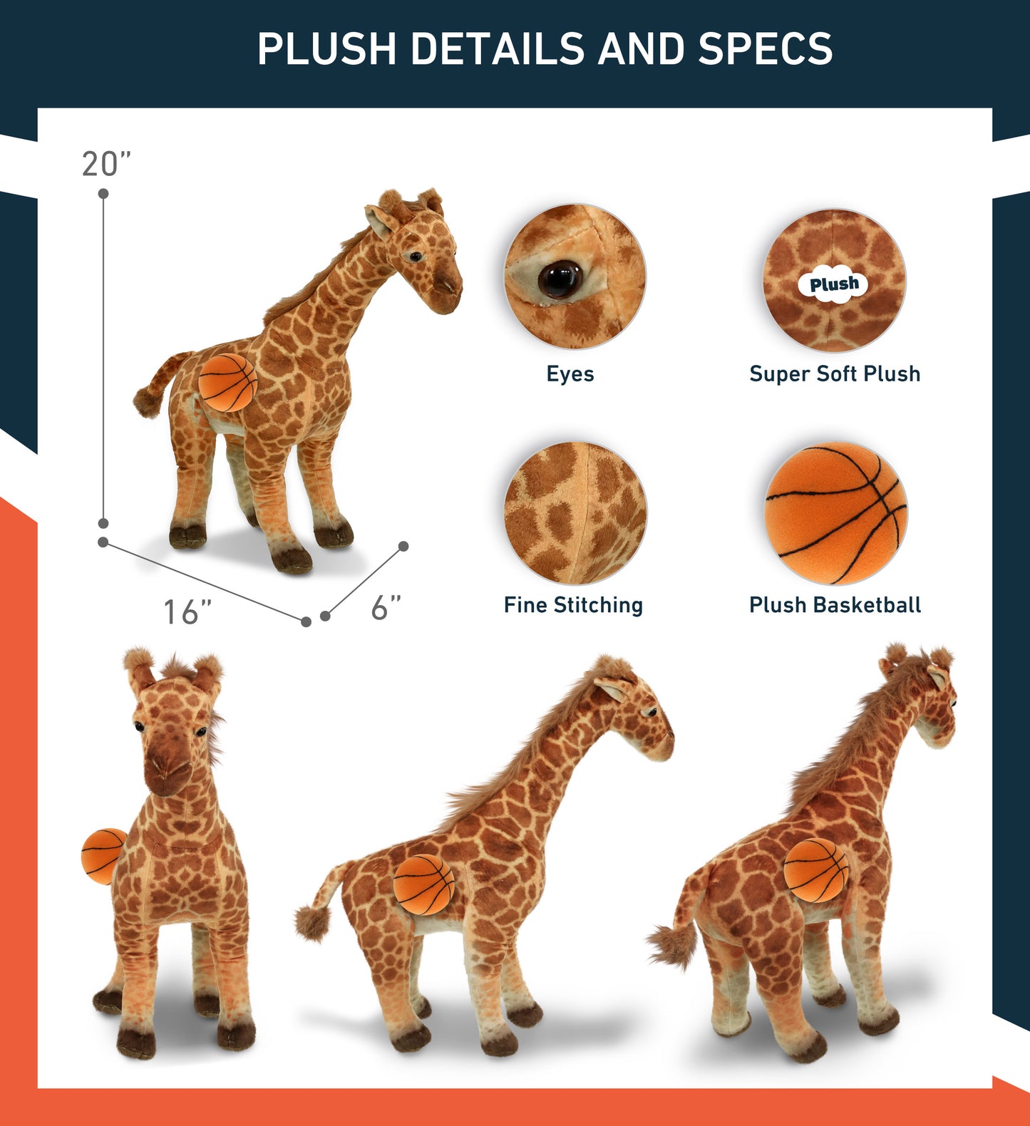 WILD COLLECTION PLUSH - GIRAFFE 20" WITH BASKETBALL PLUSH