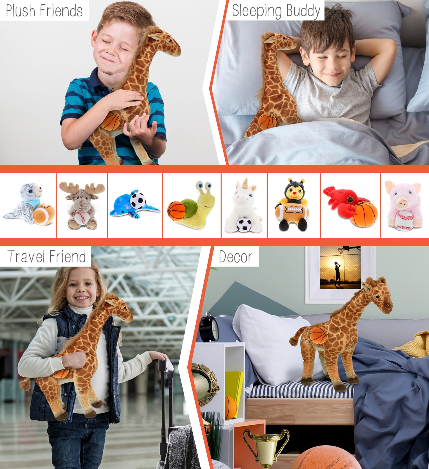 WILD COLLECTION PLUSH - GIRAFFE 20" WITH BASKETBALL PLUSH