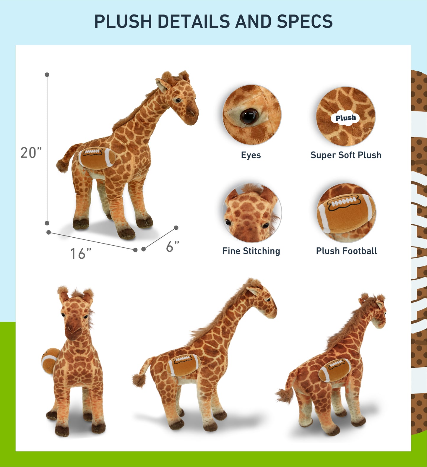 WILD COLLECTION PLUSH - GIRAFFE 20" WITH FOOTBALL PLUSH