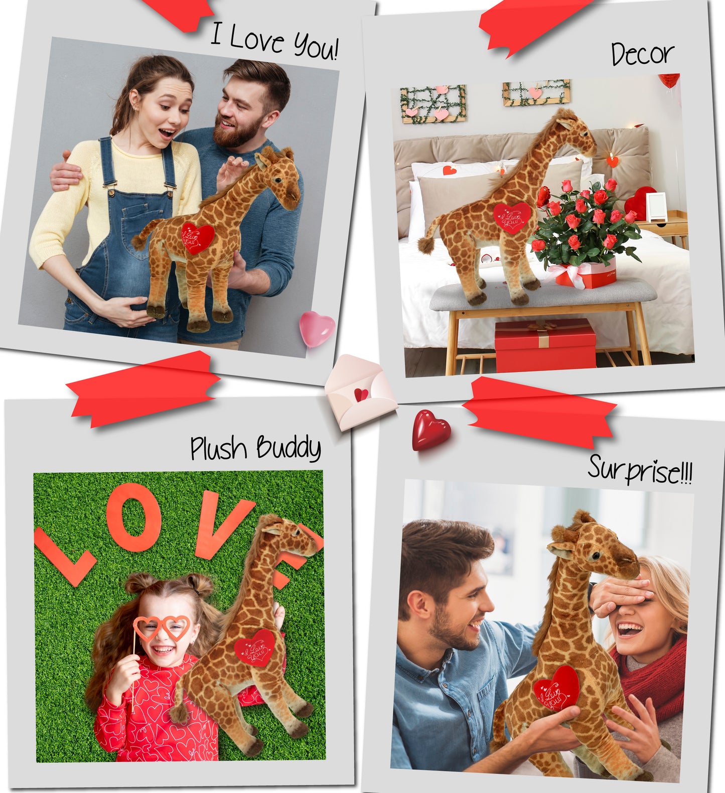 PLUSH I LOVE YOU RED HEART - WILD COLLECTION PLUSH - GIRAFFE 20"