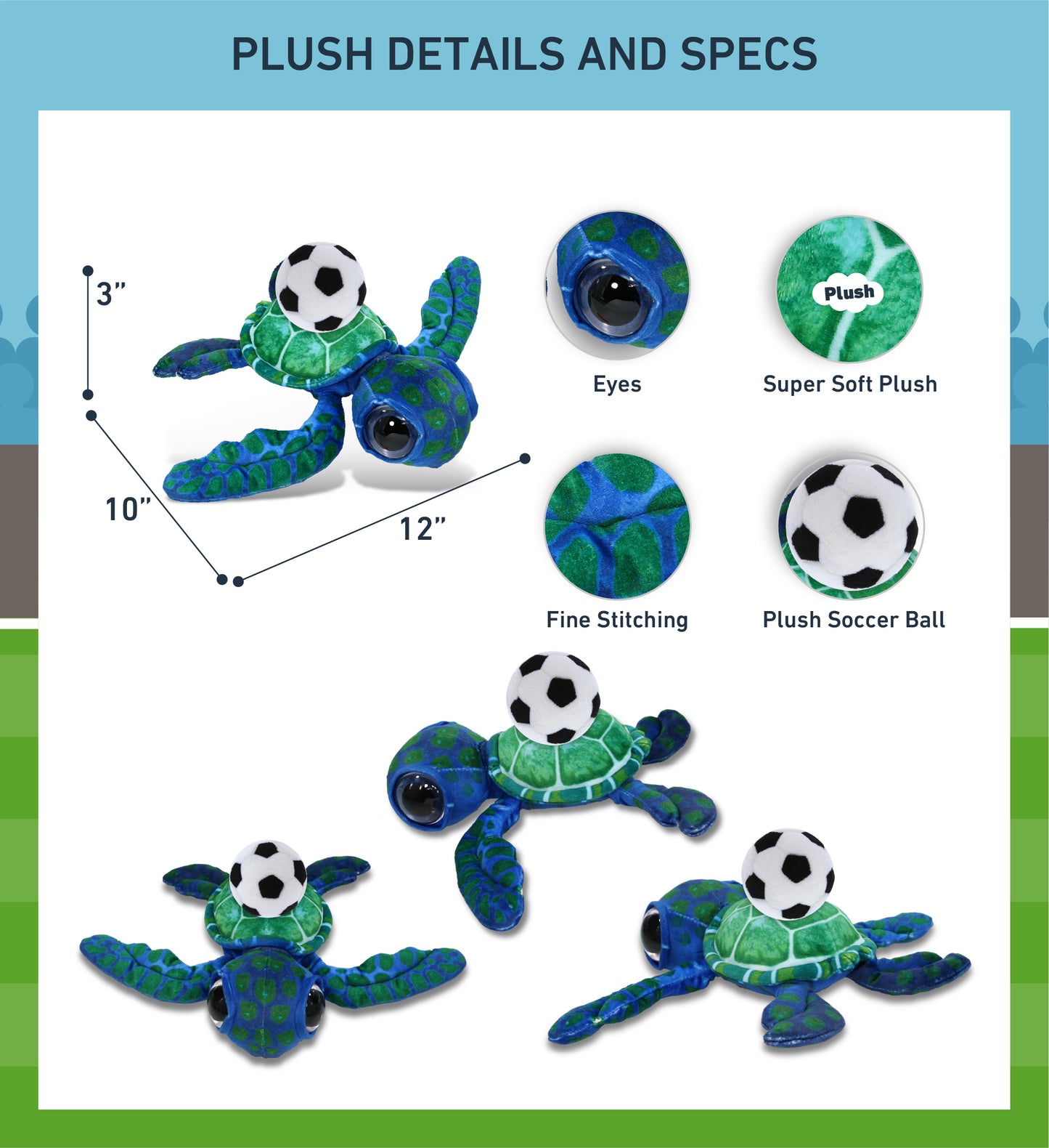 WILD COLLECTION PLUSH - BLUE SEA TURTLE 10" WITH SOCCER PLUSH