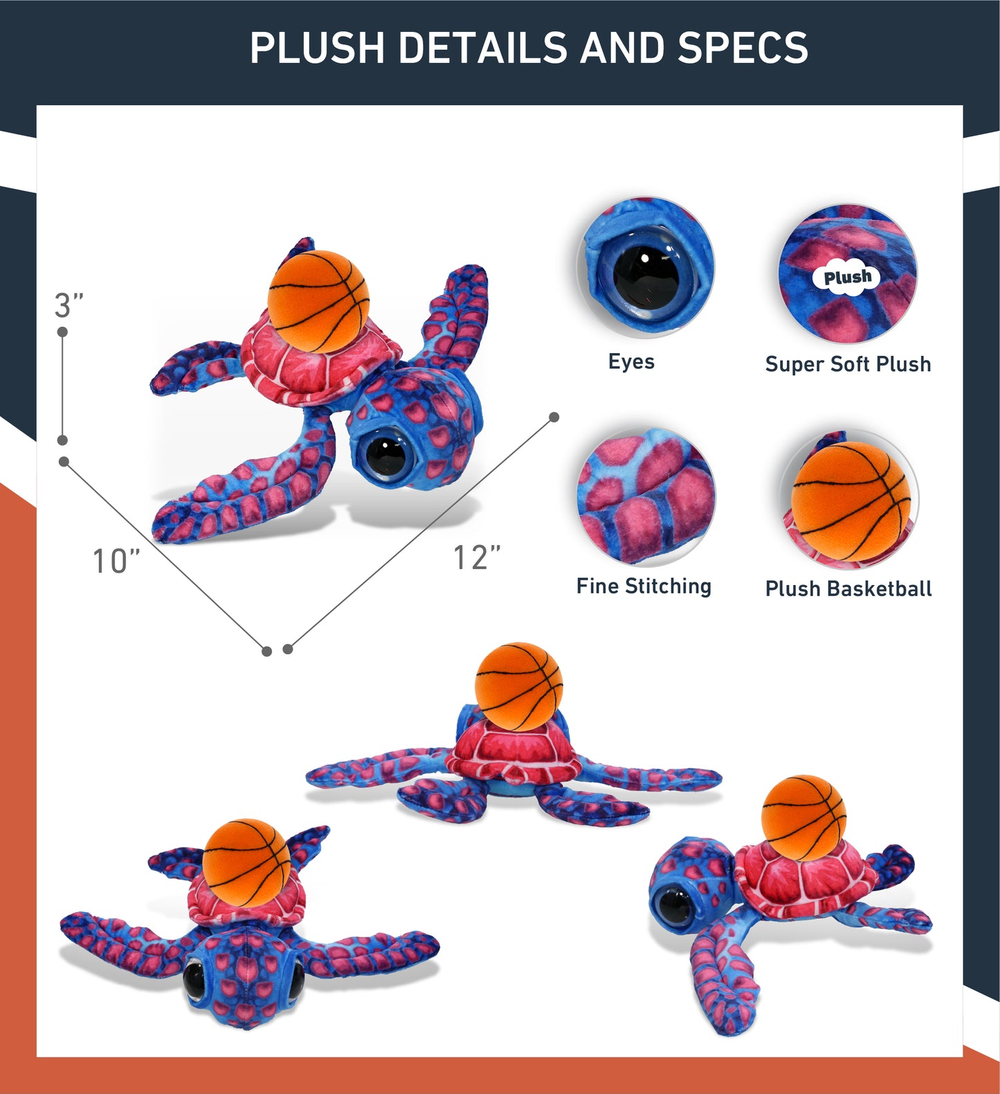 WILD COLLECTION PLUSH - PINK SEA TURTLE 10" WITH BASKETBALL PLUSH