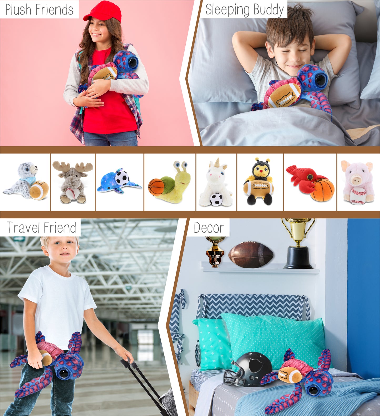 WILD COLLECTION PLUSH - PINK SEA TURTLE 10" WITH FOOTBALL PLUSH