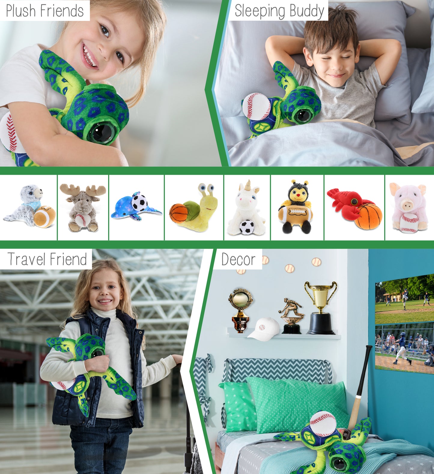 WILD COLLECTION PLUSH - GREEN SEA TURTLE 10" WITH BASEBALL PLUSH