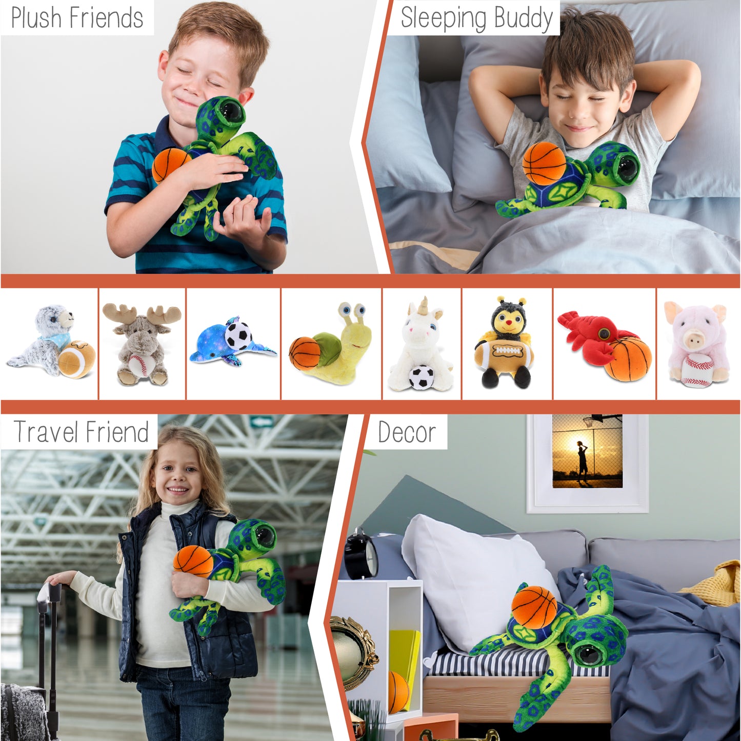 WILD COLLECTION PLUSH - GREEN SEA TURTLE 10" WITH BASKETBALL PLUSH