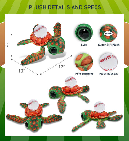 WILD COLLECTION PLUSH - ORANGE SEA TURTLE 10" WITH BASEBALL PLUSH