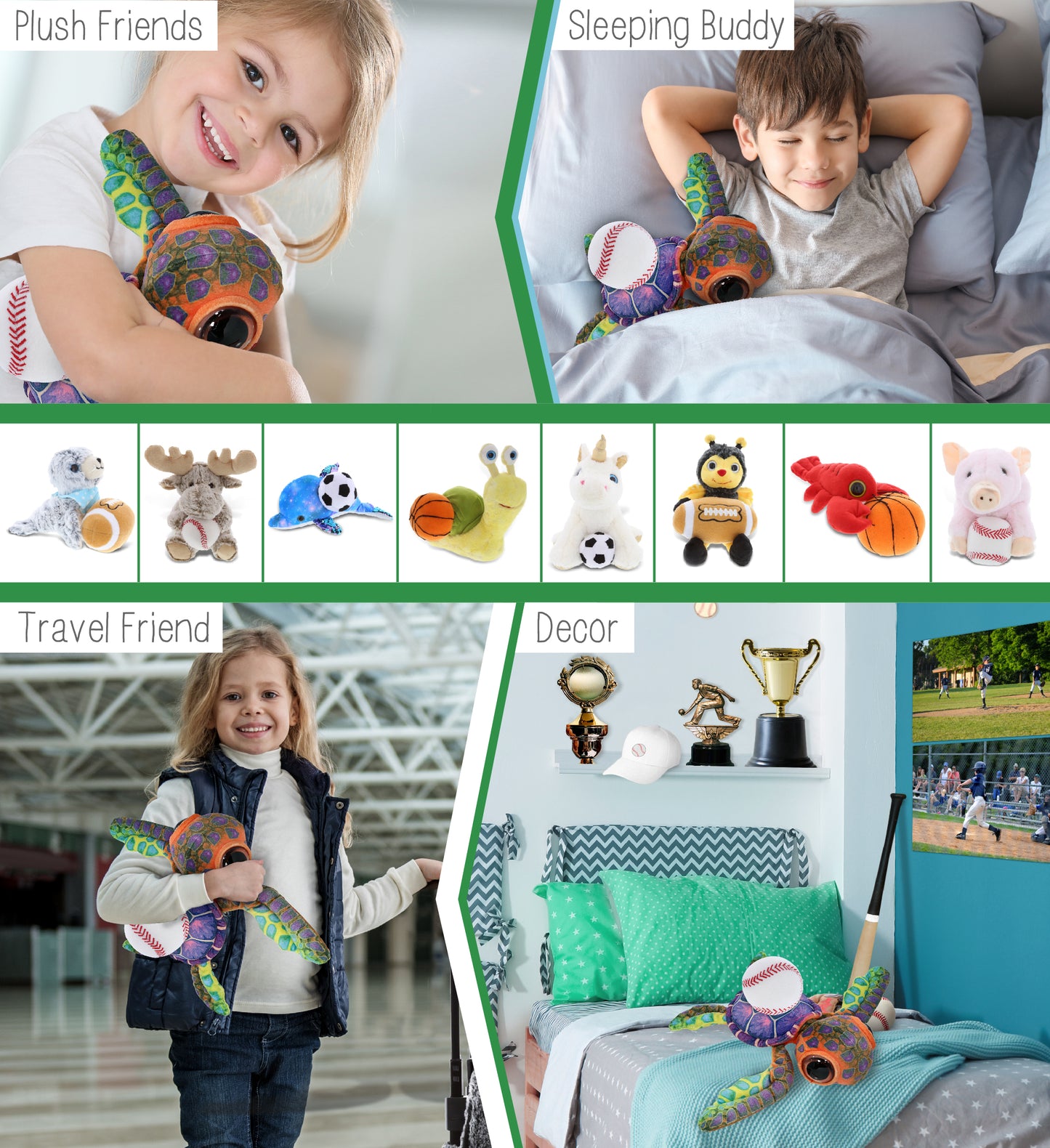 WILD COLLECTION PLUSH - COLORFUL SEA TURTLE 10" WITH BASEBALL PLUSH