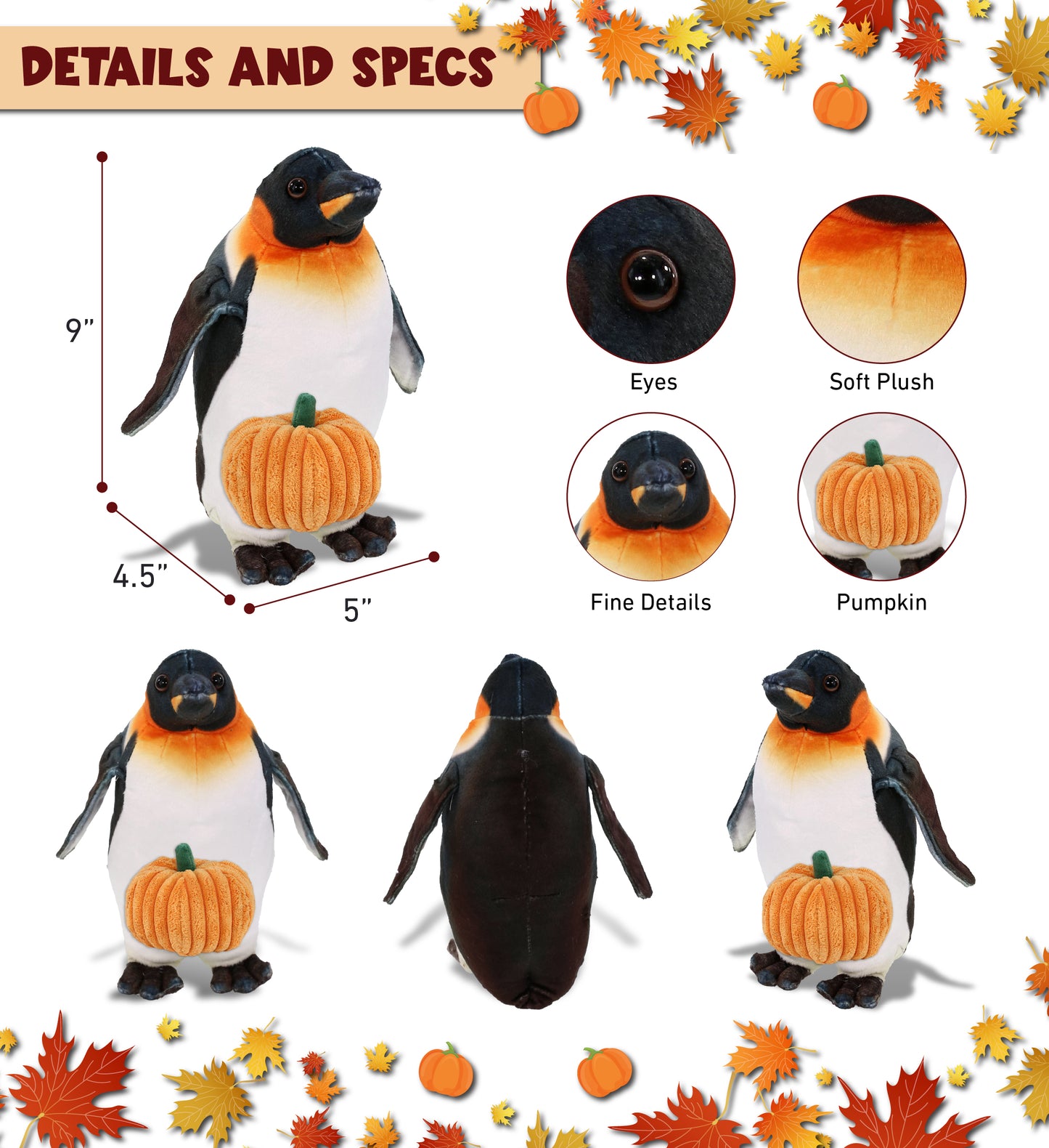WILD COLLECTION PLUSH - PENGUIN 9" WITH PUMPKIN PLUSH