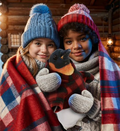 WILD COLLECTION PLUSH - PENGUIN 9" WITH RED PLAID HOODIE