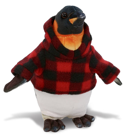 WILD COLLECTION PLUSH - PENGUIN 9" WITH RED PLAID HOODIE