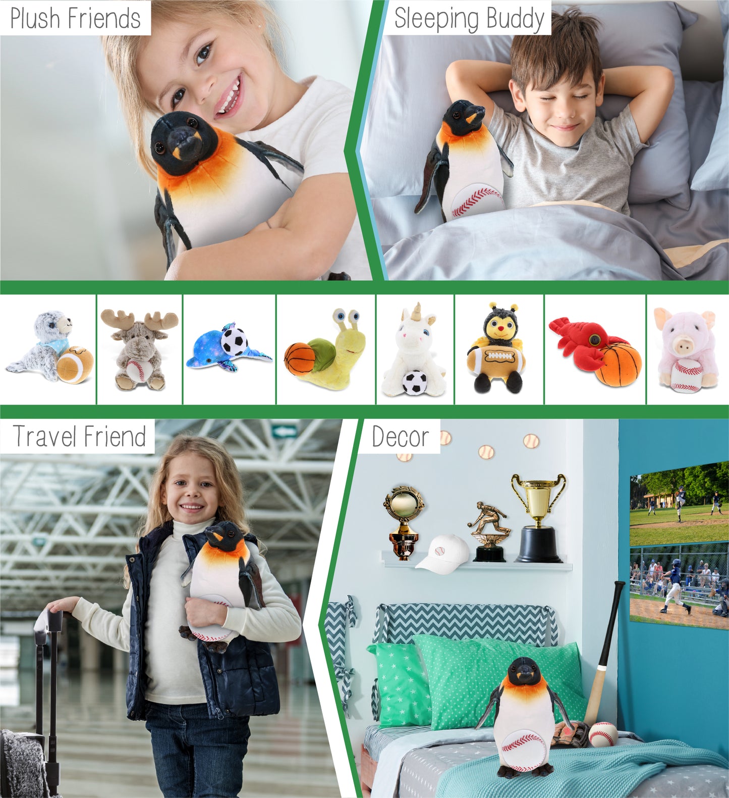 WILD COLLECTION PLUSH - PENGUIN 9" WITH BASEBALL PLUSH