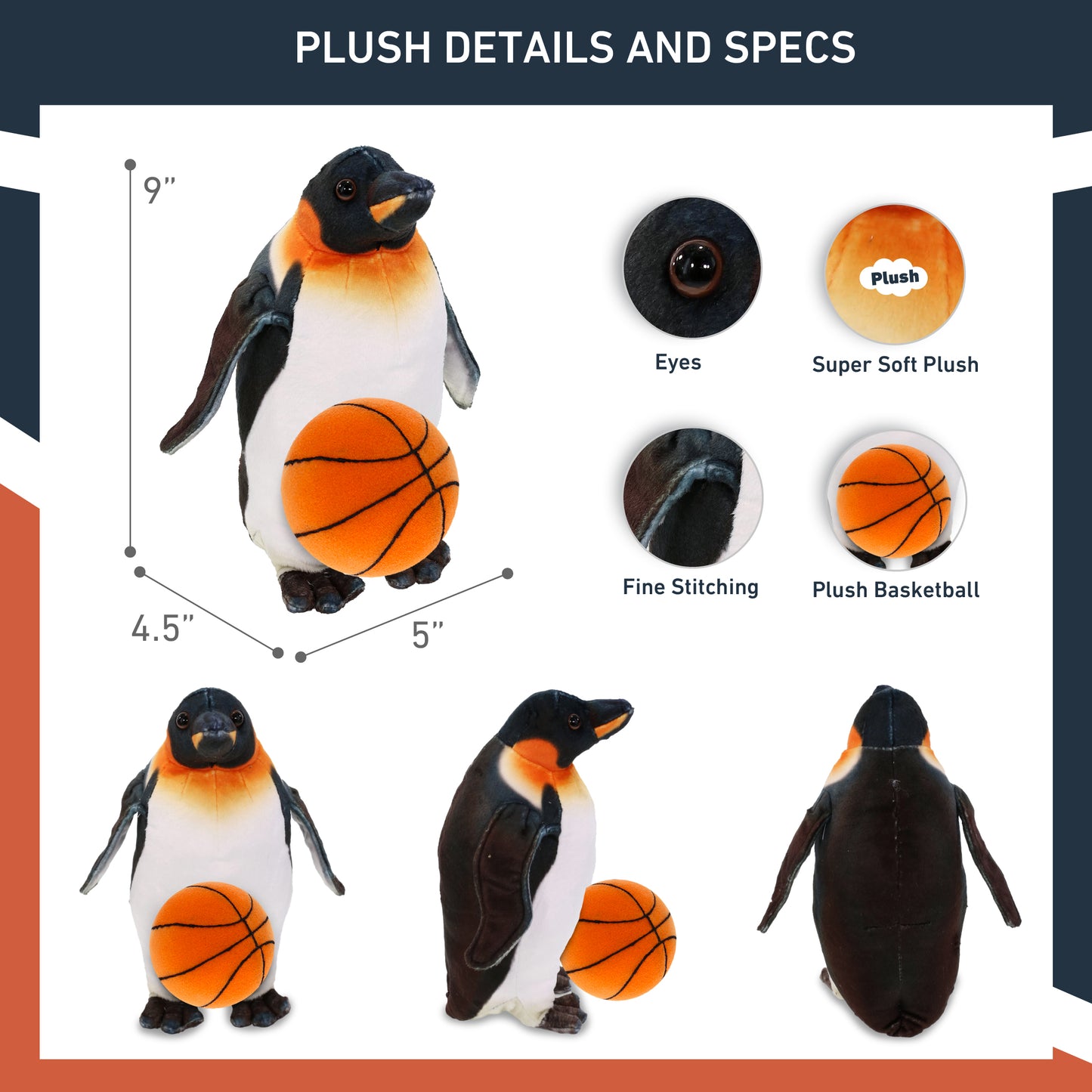 WILD COLLECTION PLUSH - PENGUIN 9" WITH BASKETBALL PLUSH