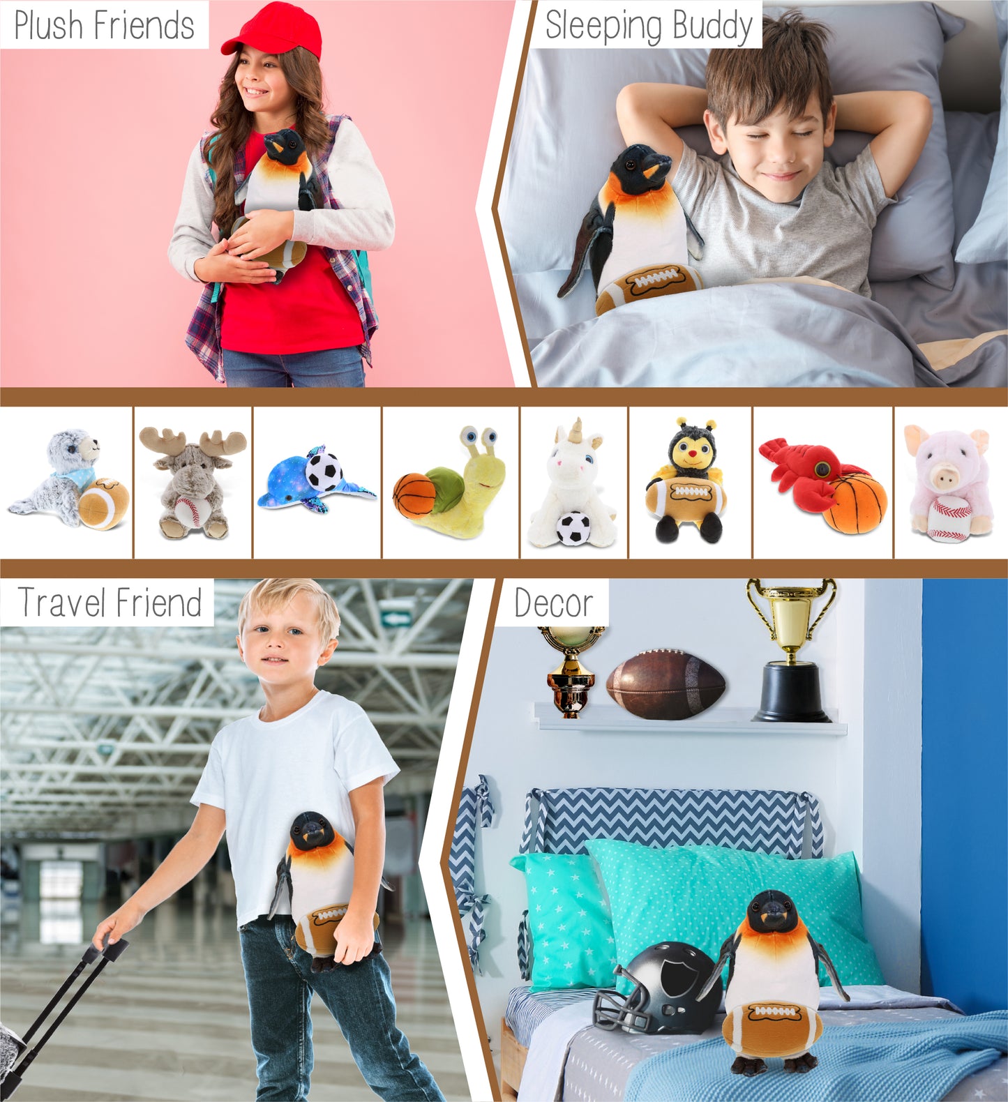 WILD COLLECTION PLUSH - PENGUIN 9" WITH FOOTBALL PLUSH