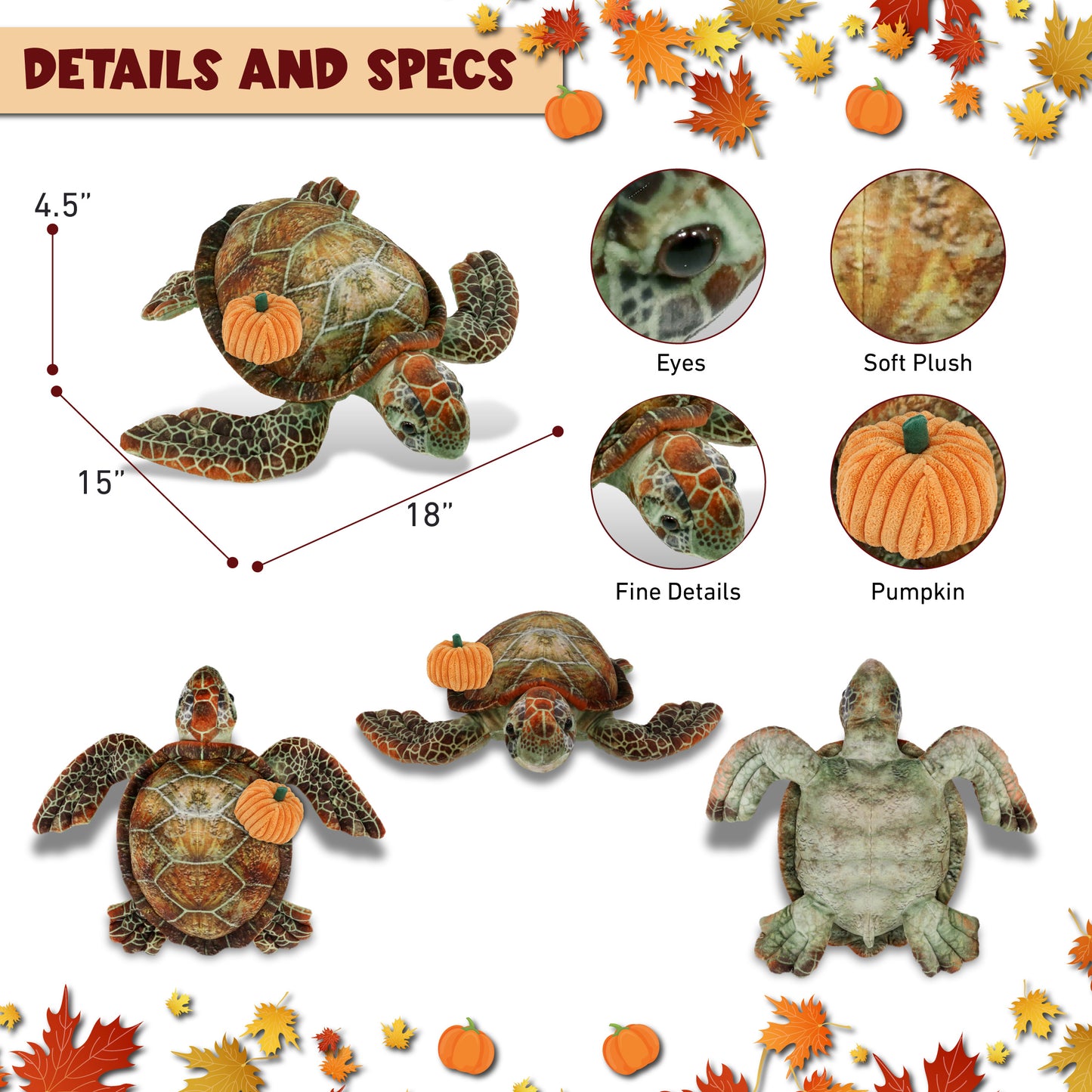 WILD COLLECTION PLUSH - SEA TURTLE 14" WITH PUMPKIN PLUSH