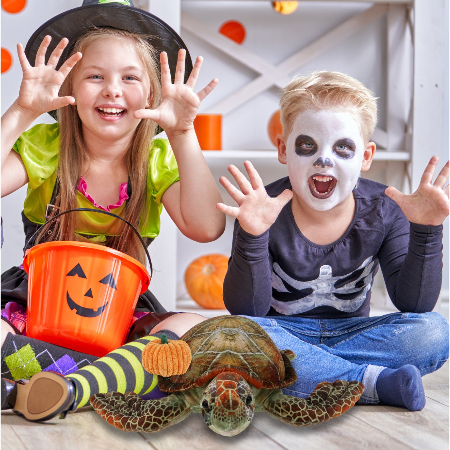WILD COLLECTION PLUSH - SEA TURTLE 14" WITH PUMPKIN PLUSH