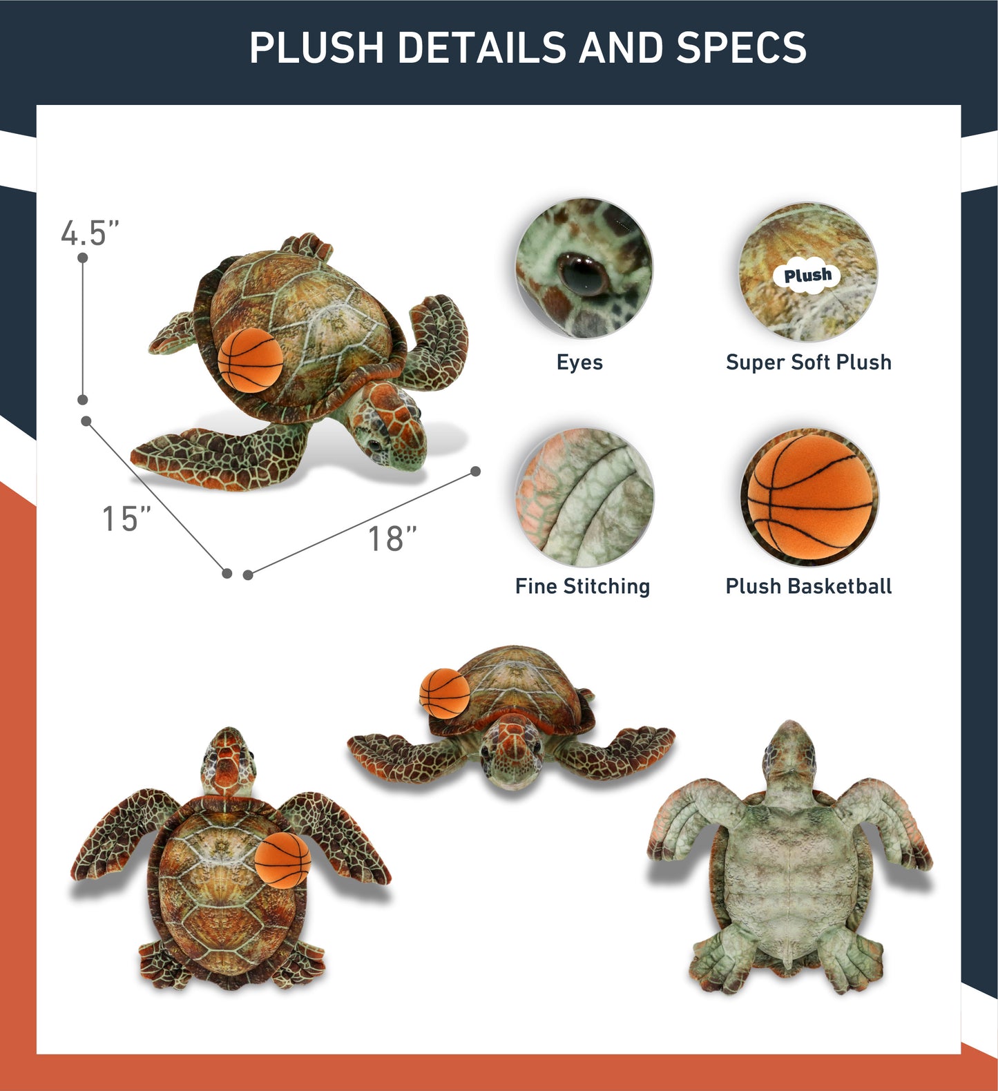 WILD COLLECTION PLUSH - SEA TURTLE 14" WITH BASKETBALL PLUSH