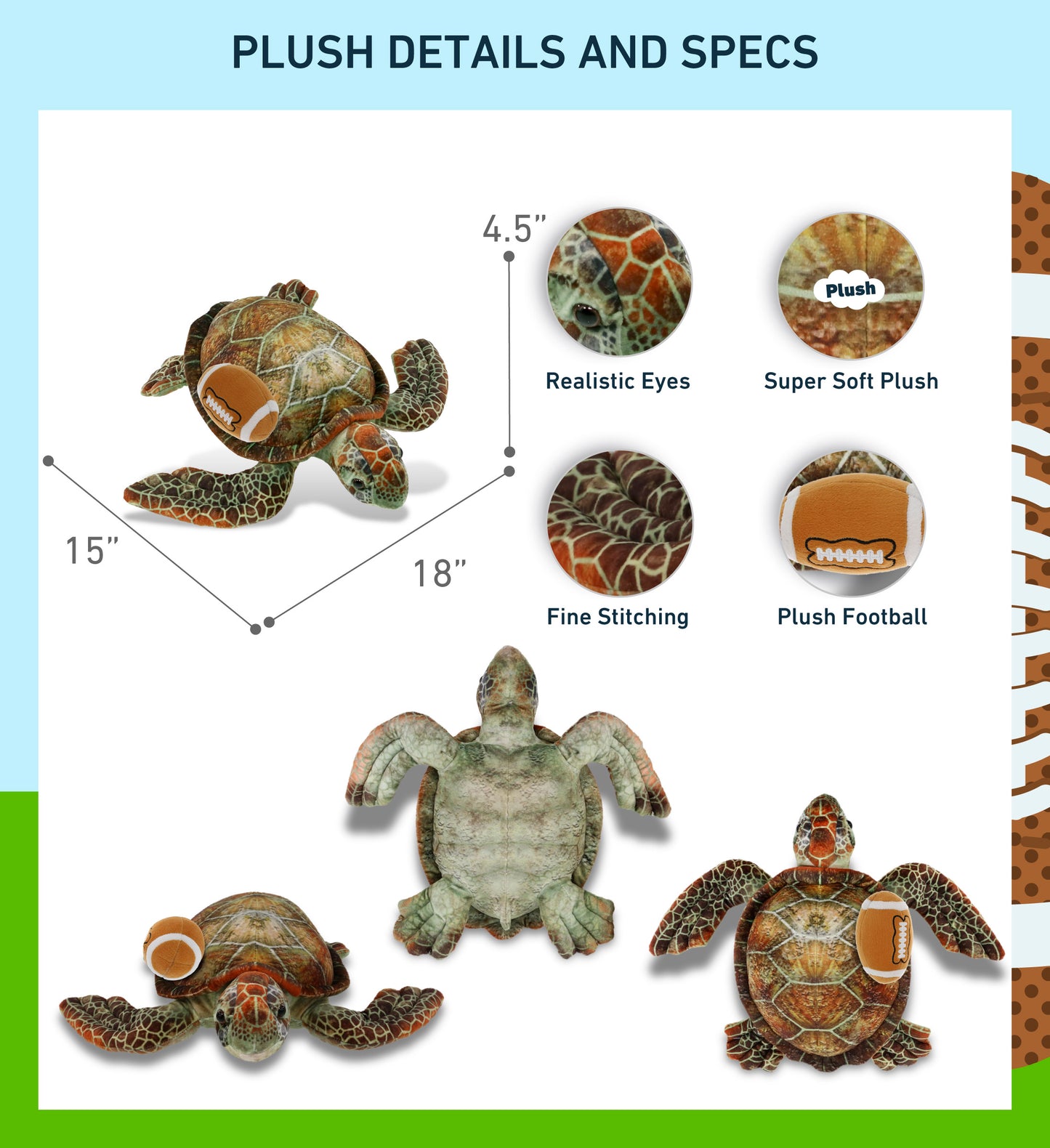 WILD COLLECTION PLUSH - SEA TURTLE 14" WITH FOOTBALL PLUSH
