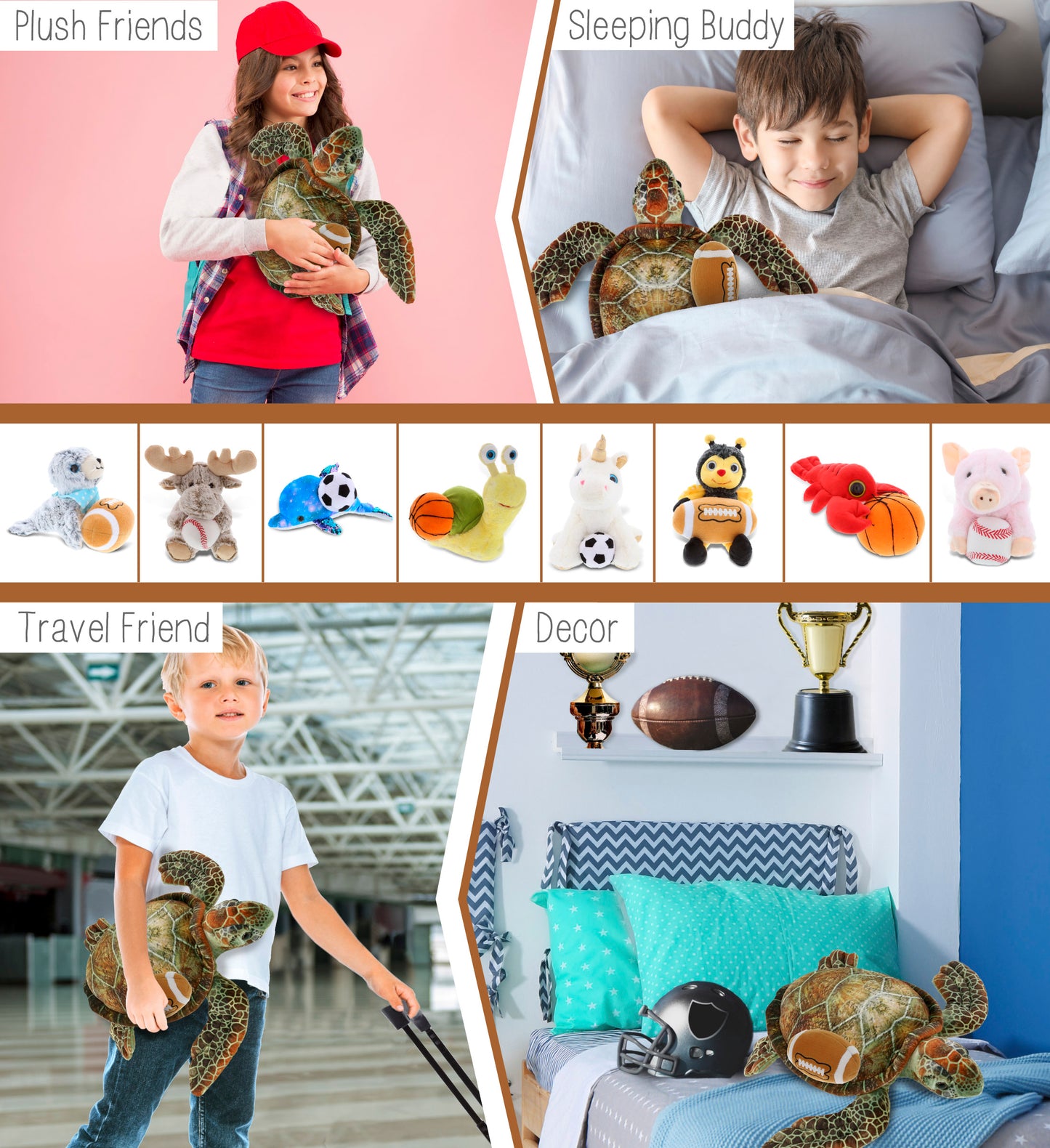 WILD COLLECTION PLUSH - SEA TURTLE 14" WITH FOOTBALL PLUSH