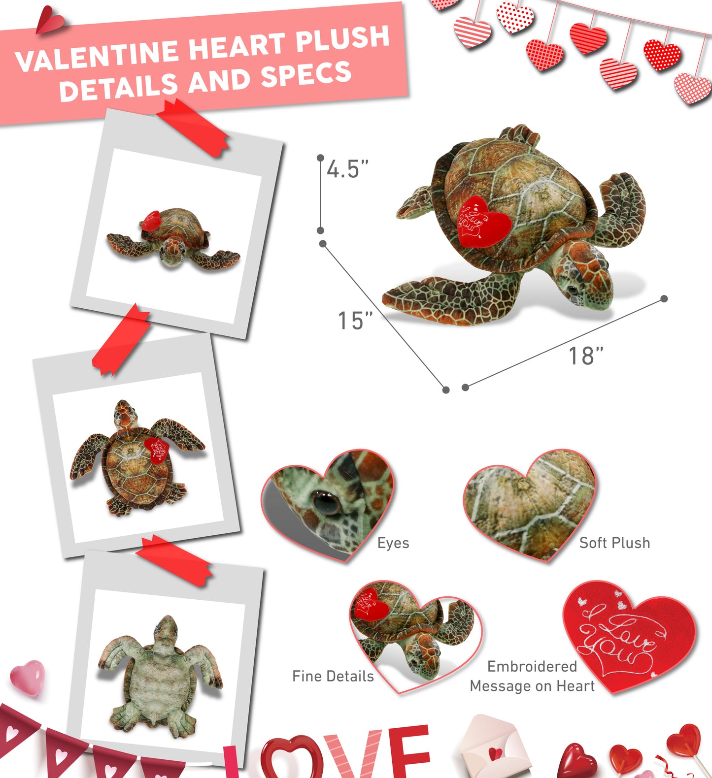 PLUSH I LOVE YOU RED HEART - WILD COLLECTION PLUSH - SEA TURTLE 14"