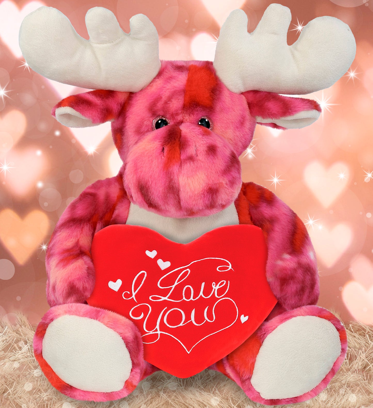 PLUSH PILLOW - I LOVE YOU RED HEART - 12 INCH - SUPER-SOFT PLUSH - PINK TIE-DYE MOOSE XL 17"
