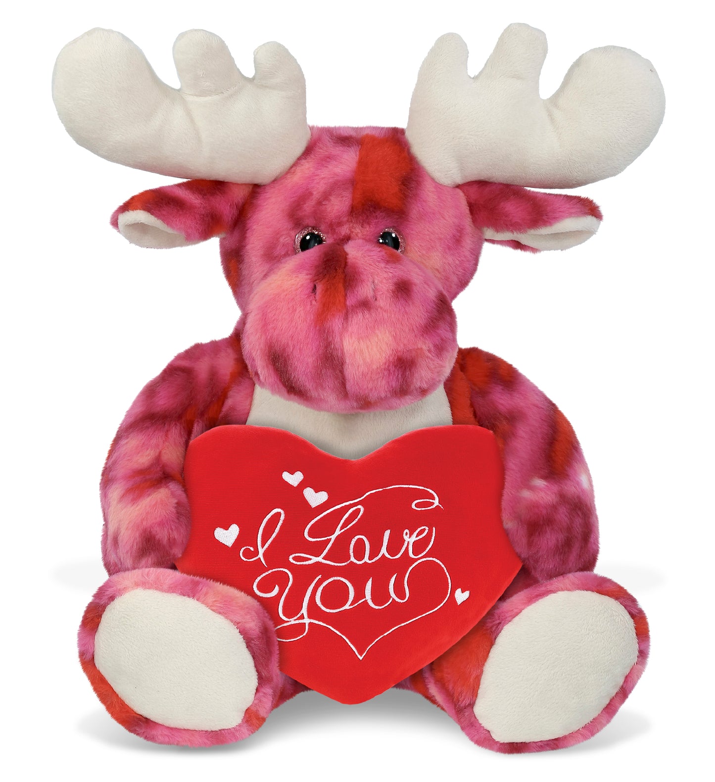 PLUSH PILLOW - I LOVE YOU RED HEART - 12 INCH - SUPER-SOFT PLUSH - PINK TIE-DYE MOOSE XL 17"
