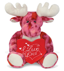 PLUSH PILLOW - I LOVE YOU RED HEART - 12 INCH - SUPER-SOFT PLUSH - PINK TIE-DYE MOOSE XL 17"