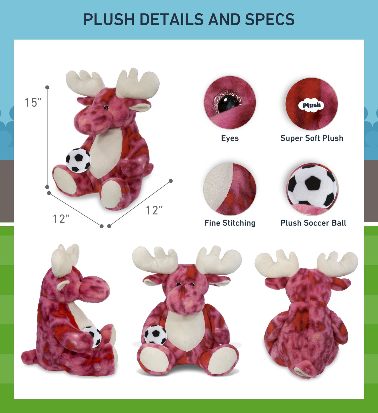 SUPER-SOFT PLUSH - PINK TIE-DYE MOOSE XL 17" with Soccer Plush