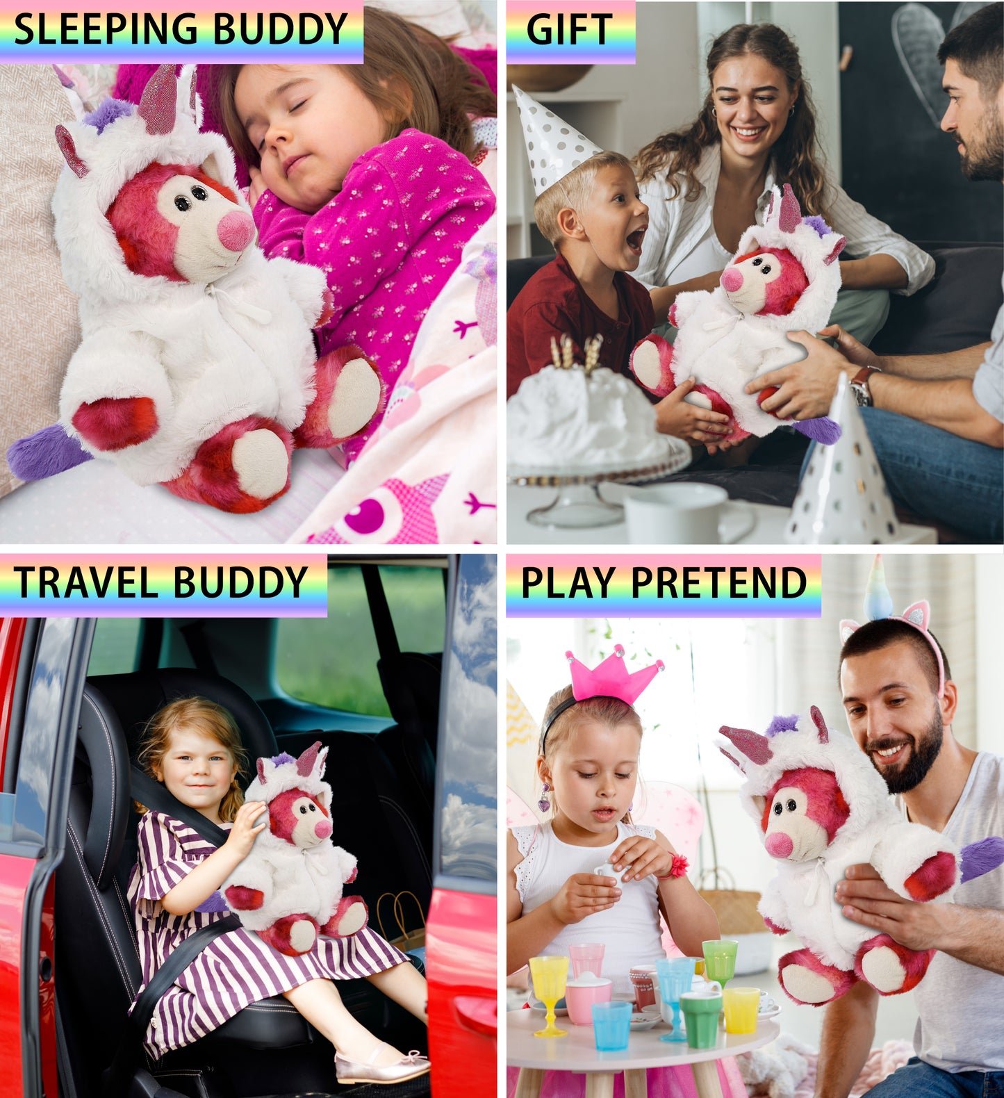 SUPER-SOFT PLUSH - PINK TIE-DYE BEAR 9" WITH UNICORN DRESS UP