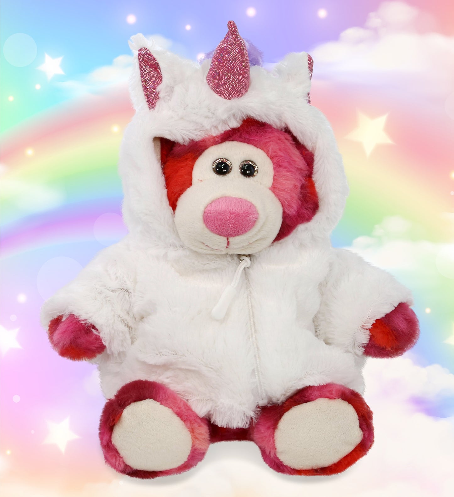 SUPER-SOFT PLUSH - PINK TIE-DYE BEAR 9" WITH UNICORN DRESS UP