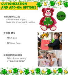 DolliBu Pink Tie-Dye Bear Stuffed Animal with Green Plush Shamrock - 9 Inches