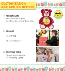 DolliBu Super Soft Pink Tie-Dye Bear with Yellow Easter Egg Plush - 9 Inches