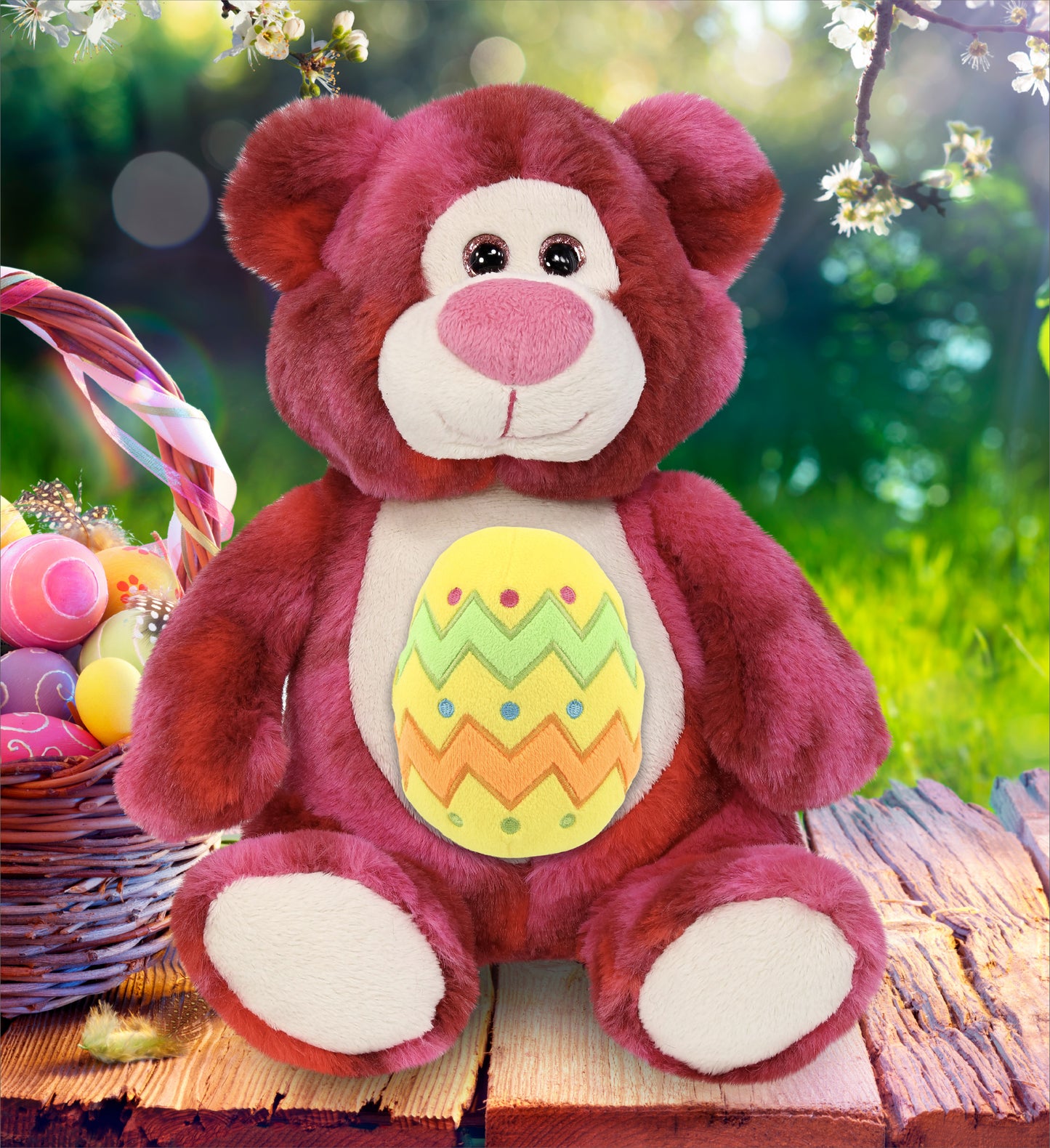 DolliBu Super Soft Pink Tie-Dye Bear with Yellow Easter Egg Plush - 9 Inches