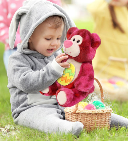 DolliBu Super Soft Pink Tie-Dye Bear with Yellow Easter Egg Plush - 9 Inches